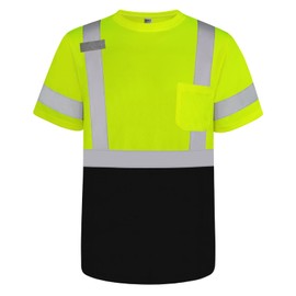 TCCFCCT High Visibility Shirts for Men Class 3 Construction Shirts with Pocket, Hi Vis Reflective Safety Work Shirts for Men Women, Short Sleeve with Black Bottom, Durable & Breathable, DP-Yellow 3XL