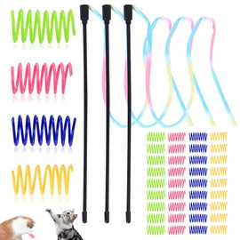 Auktransceler 3Regenbogenstäbe+40Katzenspielzeuge mit Spiralfedern,interaktives Katzentrainingsspielzeug mit Band,BPA-freies Kombinationsset für Indoor-Aktivitäten und Training von Katzen(30 cm+60 cm)