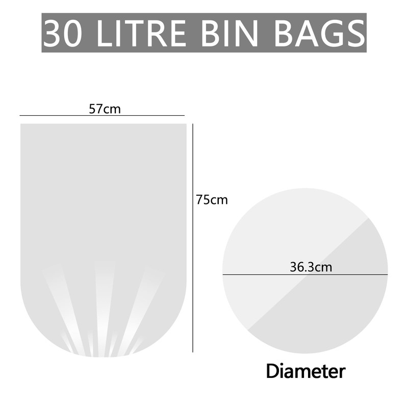 Hynomiky 30 Litre Clear Trash Bin Liners, 2 Rolls Rubbish