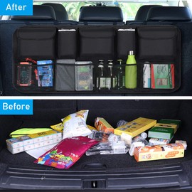 URAQT Car Boot Organiser Waterproof Kick Mats Car Organiser Seat Back Protectors, Multi-Pocket Children's Travel Storage, Durable Foldable Cargo Net Storage for Car Backseat Cover (Large)