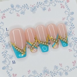 Blue Signature Handmade Nail Tips - Square L / 블루 시그니처 수제네일팁 - 스퀘어L