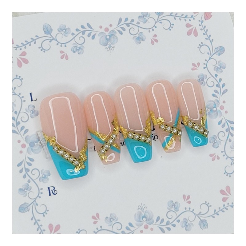 Blue Signature Handmade Nail Tips - Square L / 블루
