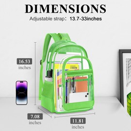 KIMNERPU Clear Backpack, Heavy Duty PVC Transparent Backpack with Reinforced Straps, See Through Multiple Pockets Large Capacity Bookbag for Concert Work Security Travel Festival (Green)