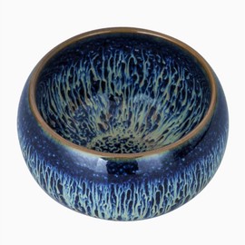 CmengAo Chinese Jianzhan Tea Cup, Colorful Ceramic Glaze Tenmoku Tea Cup, Kungfu Tea Bowl for Tea Matcha Coffee, Handcrafts Art Porcelain Teacup (Starry Sky Blue)