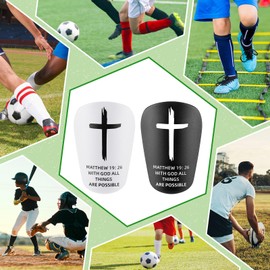 PullCrease 2 Pairs Mini Soccer Shin Guards Christian Faith 3.15 x 1.97 Inches Cross Small Shin Guards with Bible Verse Religious Soccer Football Pads for Kids Adult(Matthew 19: 26)
