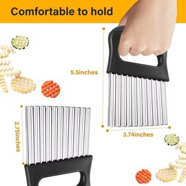 HHuanwfer Crinkle Cutter Knife 2 Pack Stainless Steel Vegetable Peeler Crinkle Wavy Chopper Cutter French Fry Slicer Potato Carrot Chip Vegetable.