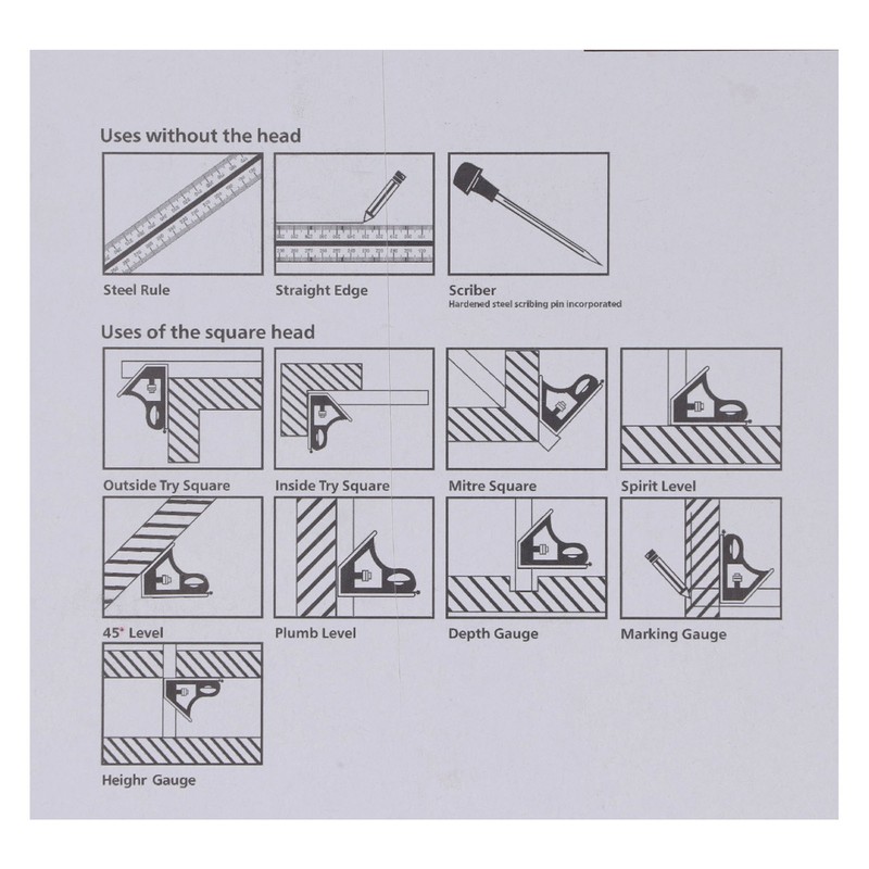 300MM Combination Square Length Depth Angle Measuring Ruler Stainless Steel