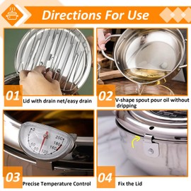 Deep Fryer Pot, 11 Inch 4.2L Stainless Steel Japanese Tempura Frying Pot with Lid, Temperature Control, Oil Drip Drainer Rack for Fried Chicken, Shrimp, French Chips