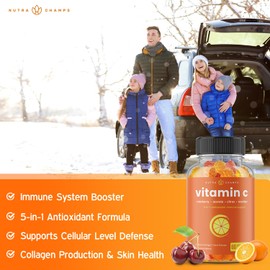 NutraChamps (2 Pack) Vitamin C Gummies for Kids & Adults | 5-in-1 Immune Support Supplement with Elderberry, Rosehips, Citrus Bioflavonoids & Acerola Cherry | VIT C Immune Gummy | 120 Vitamin C Chewable Gummies
