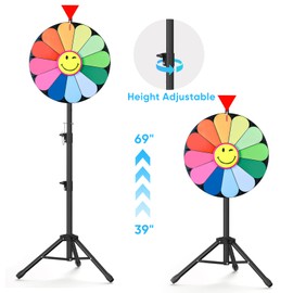 Delizon 18 Inch Tripod Prize Wheel, 12 Slot Spinning Wheel Fortune Game, Holiday Activities, Party, Classroom or Home Education, Sunflower Pattern