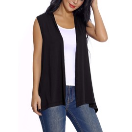 EXCHIC Women's Casual Sleeveless Lightweight Open Tunic Vest Cardigan - black, size: m