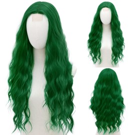 BUPPLER Cosplay Long Green Wig 28 Inch Middle Part Synthetic Wig Realistic Gifts Party Wigs for Women Daily Use Colorful Wigs (Grass Green)