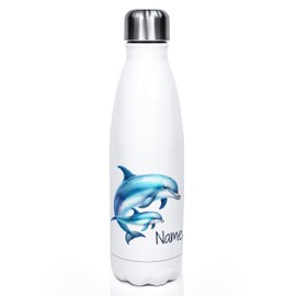 GRAZDesign Thermal Water Bottle with Name Maritime Two Dolphins Motif Thermal Flask 500 ml