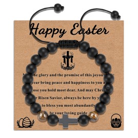 Toplstud Easter Gift for Kids, Easter Basket Stuffers for Boys, Cross Bracelets Black Beaded Rope Bracelet for Son Grandson Christian