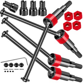BRCatWPark Steel Drive Shaft Axles Upgrades Part for 1/18 Granite Grom Mega 380 Brushed 4x4 Monster Truck RTR,RC Front Rear Steel DriveShaft CVD w/Hex,(Black Red)