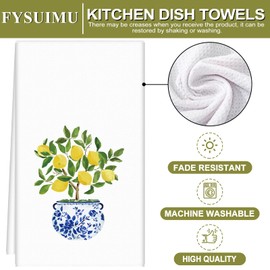 FYSUIMU Lemon Kitchen Dish Towel 18 x 28 Blue Yellow Lemon Dishcloth Spring Summer Decorative Hand Drying Tea Towel for Cooking Baking Cleaning, 2Pcs