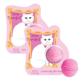 Cait + Co Relaxing Bath Bomb Giftable, 3.5 Ounce Coconut Milk Recipe, Honeysuckle and Gardenia Scent, You're Purrrfect - Pack of 2