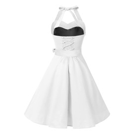 Topdress Women's Vintage Polka Audrey Dress 1950s Halter Retro Cocktail Dress White 2XL