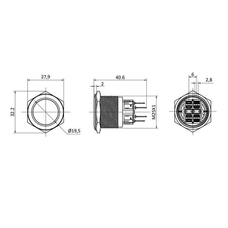 Metzler - Push Button 25mm - IP67 IK10 - Stainless