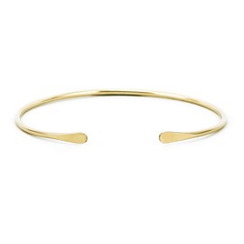 Smooth 14K Gold Fill Cuff Bracelet with Hammered Ends, Skinny Gold Bangle with Hammered Ends by Lotus Stone Jewelry (Medium, Gold)