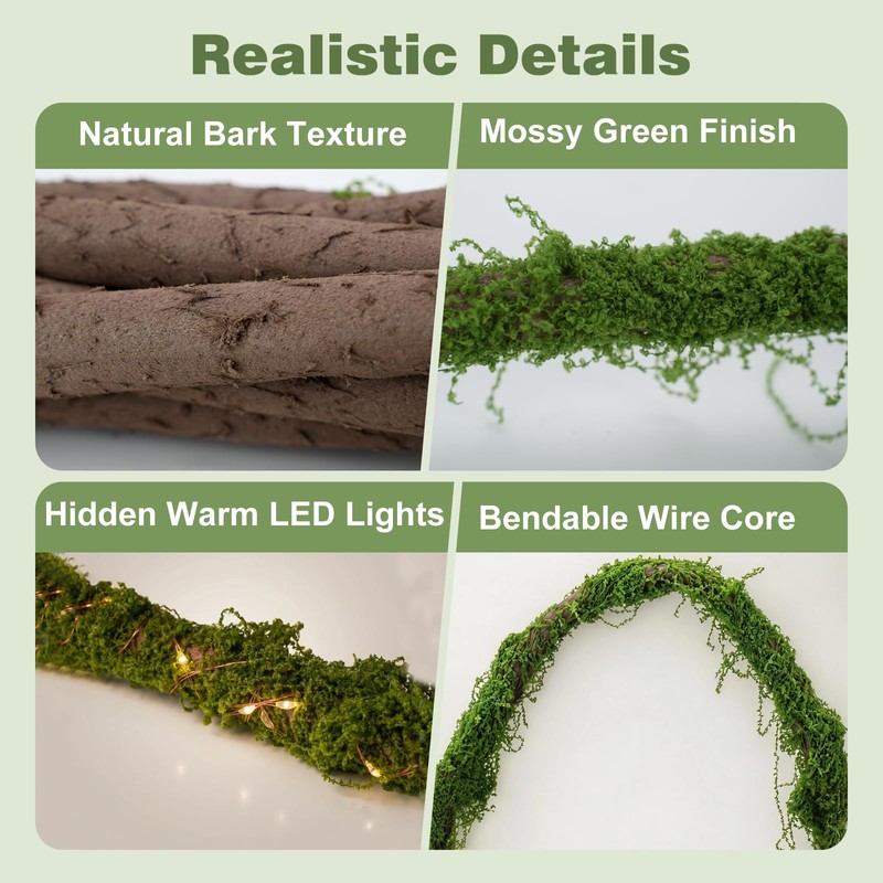 Lighted Moss Vine 2 Pack, 9.8 ft Bendable Artificial Vines