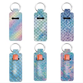 FREEBLOSS 6Pcs Chapstick Holder Keychain Lip Balm Holder Keychain Lightweight Lipstick Sleeve Pouch with Fish Scale Pattern for Women Girls 1.5x3.8''