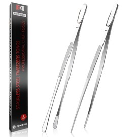 2 Pcs 12 Inch Fine Kitchen Tweezers Stainless Steel Cooking Tweezers,Kitchen Tweezers Tongs with Precision Serrated Tips,Extra-long Chef Tweezers for Cooking Plating,Serving and BBQ (A-Silver)
