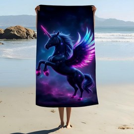 ZABAOBO Microfiber Unicorn Beach Towel,Fantasy Unicorn Lightweight Beach Towels for Women Adults Girls Men,Funny Bath Towel Gifts for Swim Surf 80X160 cm