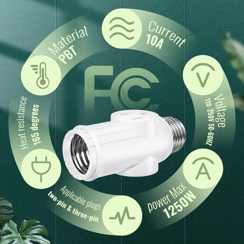 2 Packs Light Bulb Plug Adapter, Screw in E26 E27