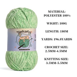 3 Pack of 300g (590yds) Fuzzy Chenille Yarn for Crocheting,Fluffy Amigurumi Crochet Yarn for DIY Craft/Hat/Clothes, Soft Velvet Baby Blanket Yarns（3 Light Green）
