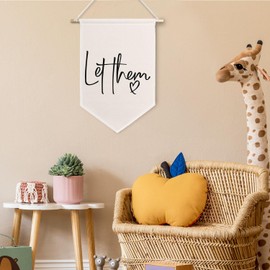 ChissNook Let Them Canvas Banner, Inspirational Motivational Hanging Pennant Banner Flags Wall Display, Positive Affirmation Quote Wall Decor for Home Bedroom Office (White)