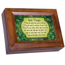 Cottage Garden Irish Blessing Green Shamrocks Wood Finish Jewelry Music Box Plays You are My Sunshine