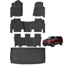 JKYOUKL Floor Mats & Cargo Liners Compatible for Jeep Wagoneer 2022-2024-8 Seats. All Weather 3 Rows Anti-Slip TPE Mat-Black.
