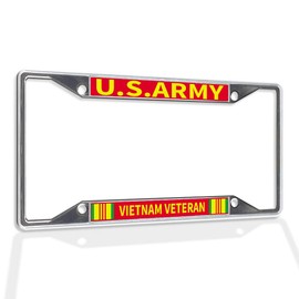 Fastasticdeals Metal Insert License Plate Frame U.S.Army Vietnam Veteran Weatherproof Car Accessories Chrome 4 Holes Solid Insert