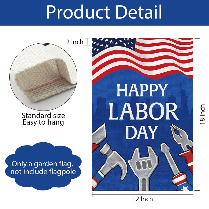 Wodison Happy Labor Day Garden Flag 12 x 18 Inch