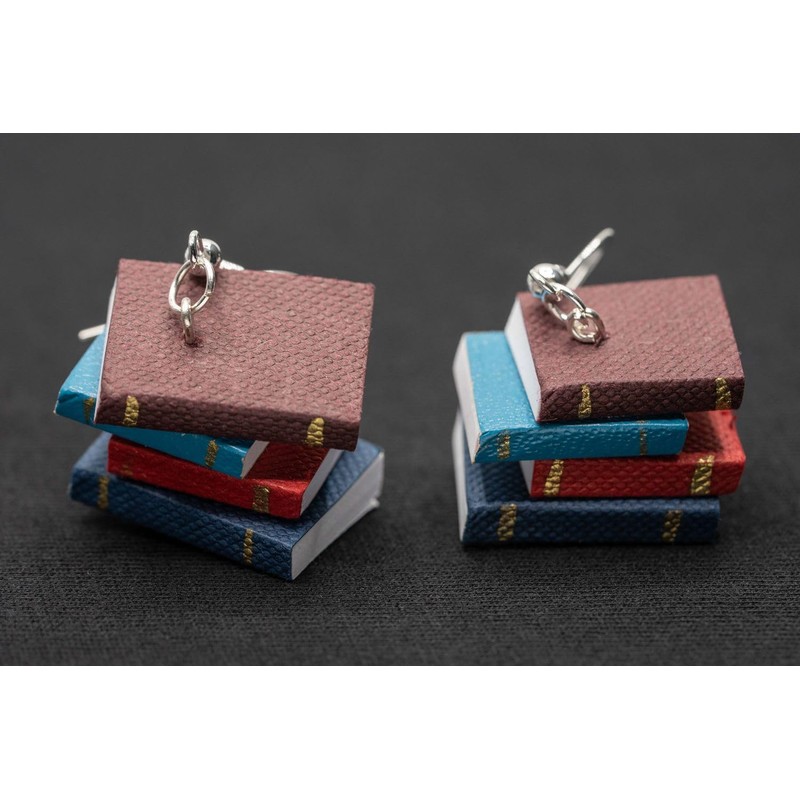 Miniblings Books, Earrings, Reading, Book-Stack, Bookworm, Colourful Paper, Handmade Fashion
