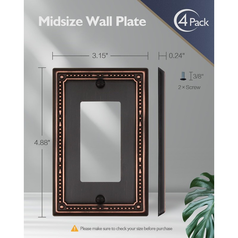 ZILLSEA 4-Pack Aged Bronze Outlet Cover Plates, Metal Decorator Wall