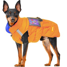 QUEEICE Warm Dog Down Puffer Jacket,Filled Nature Duck Down,Packable Lightweight Water-Resistant Puffer Jacket for Dog,Cold Weather Winter Coats for Dog,Snowfield Style(Orange,M)