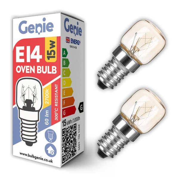 15W E14 Incandescent Oven Light Bulbs 300°C Heat Resistant 230V (Pack of 2) Incandescent Lamps 2700K Warm White | Compatible with Neff/AEG/Smeg/Zanussi/Bosch Ovens, Microwaves, and Cookers