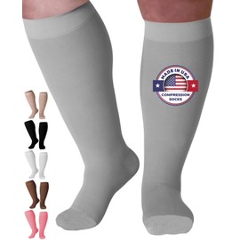 Mojo Compression Socks for Women and Men 20-30mmHg Knee High - Graduated Knee High Compression Stockings for Bariatric Surgery Recovery, Edema, DVT - Grey, Medium - AB201