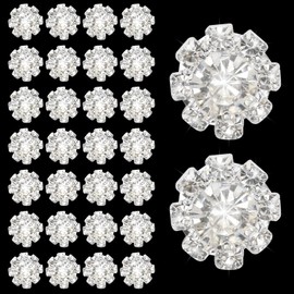 30 Pieces Crystal Rhinestone Buttons, Flat Wedding Bridal Accessories, Silver Flower Brooch Decoration for Jewellery Making, Crafts, DIY