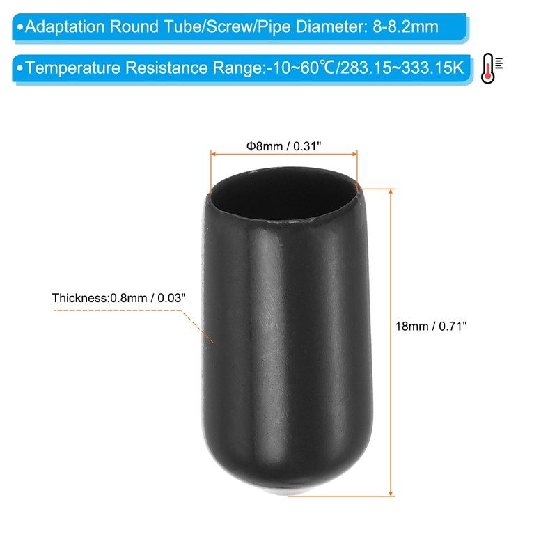 PATIKIL 8ミリメートルビニールラバーエンドキャップ 100個パック柔軟ボルトスクリューカバーキャップ丸いスレッドプロテクターキャップ金属チューブロッドボルト用 黒