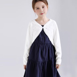 Hvididan Girls White Cardigan, Size 10 Girls Bolero Shrug Cardigan, Kids Knit Sweater Hollow Out Long Sleeve, Button Cover Up Cropped Tops