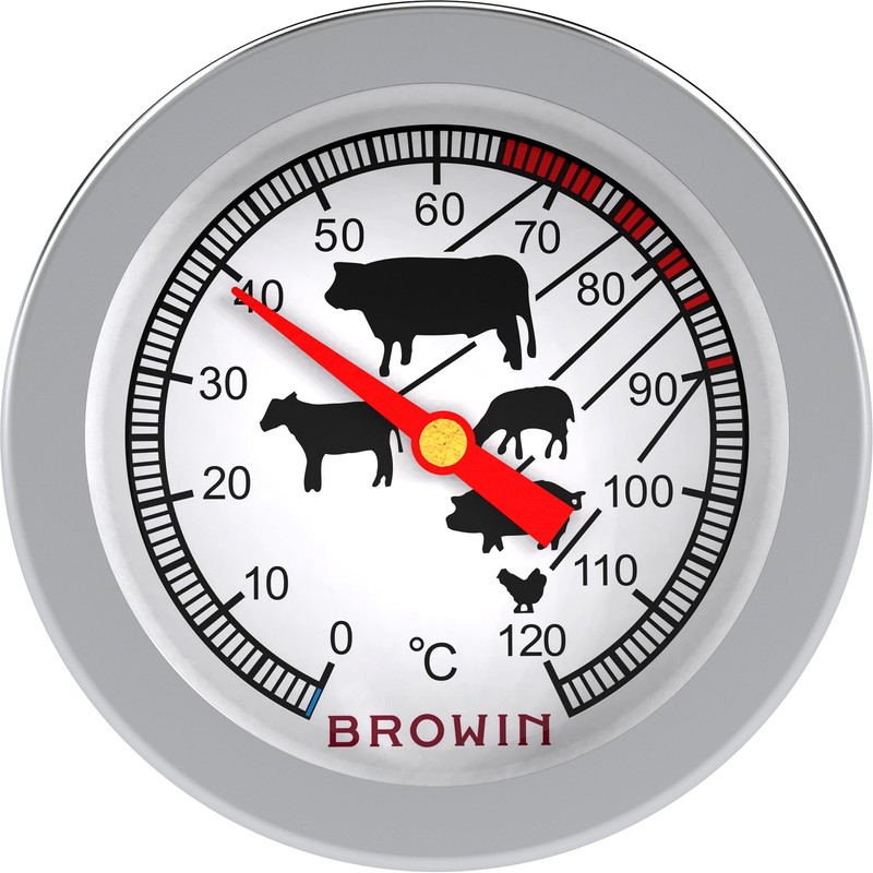 BROWIN® Analogue Roasting Thermometer with Case 100600, 0-120 °C Grill