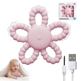 Vibrating Teether for Baby, Silicone Sensory Chew Toys for Autistic Children & Teething Toy for Babies 6-12 8-18 Month, USB Chargeable &3X Vibration Travel Essential Gift for Kid with Autism Toddler