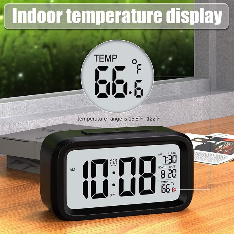 Digital LED Snooze Alarm Clock Bedside Time Temperature Day/Night Desktop