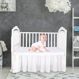 White Crib Bed Skirt Split Corner,Dust Ruffle 100% Cotton Nursery Crib Toddler Bedding Skirt for Baby Boys or Girls, 14" Drop