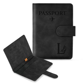 COSHAYSOO Initial RFID Passport Cover for Women Passports Book Holder Case Air Travel Essentials Airplane Flight Accessories Airline Plane Flying Must Haves Traveler Gifts Butterfly Letter Black L