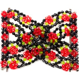 Mytoptrendz® Beaded Hair Combs Elasticated Hair Clip Double Stretchy Hair Comb Side Slides French Hair Clips Womens Hair Styling Accessories (Red multi)