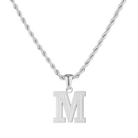 Initial Necklace for Men Women 18K Gold Silver Tone Stainless Steel Capital Gothic 26 Letters Pendant with Rope Chain Necklaces